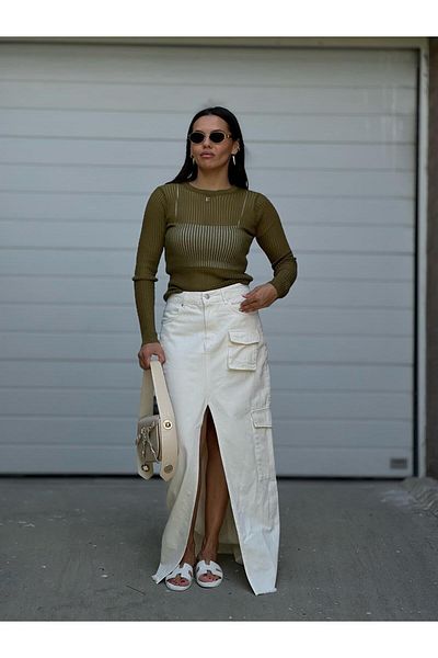 Qutu Butik 80879 Shipping Pocket Long Skirt