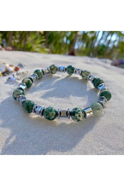 Rachel Silver Green Color Agate Stone and Hematite Stone Natural Stone Bracelet for Women & Men