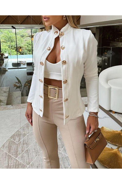 MODA Women's Long Sleeve Judge Collar Front Buttoned Atlas Jacket