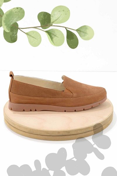 Bambi Γυναικεία Loafer Παπούτσια Taba Nubuck από γνήσιο δέρμα K 01269356501