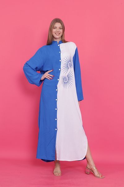 mervemoda Γυναικείο καλοκαιρινό υφαντό φόρεμα με κουμπιά μπροστά