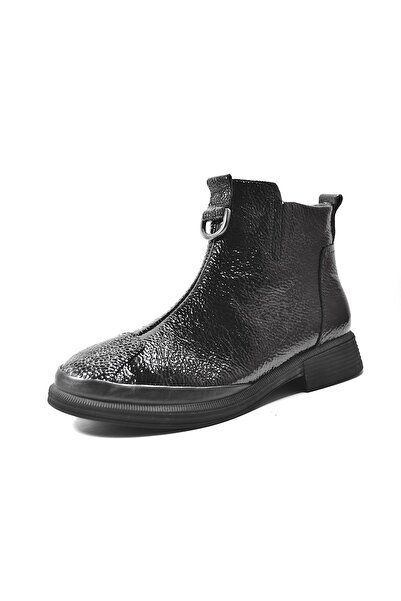 Beety Hakiki Soft Deri Siyah Rugan Klasik Kadın Bot