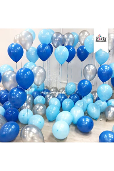 BALON DİYARI 30 Adet Lacivert-Mavi-Gümüş Metalik Balon Seti