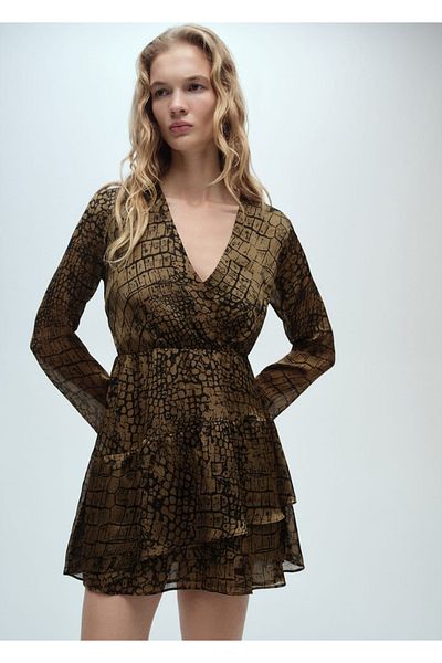 MANGO Woman Рокля с волани с животински шарки