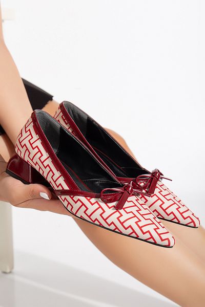 Hanımsoller Women's Bow Patterned Heeled Shoes