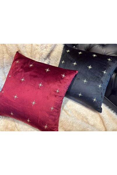 ref crea Burgundy Star Embroidered Throw Pillow Cover