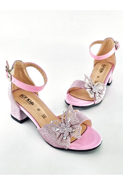 BDKButik Pantofi de seara pentru fete cu fundita fluture, pantofi pentru copii cu toc