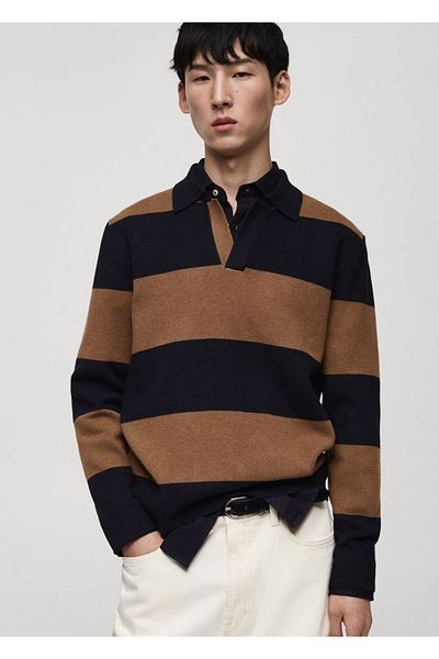 MANGO Man Striped Polo Sweater