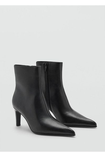 MANGO Woman Pointed Toe Leather Ankle Boots