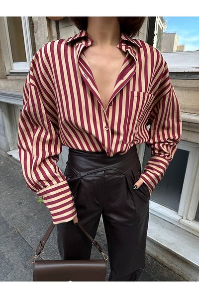 ASM Fashion Women's Striped Pocket Shirt