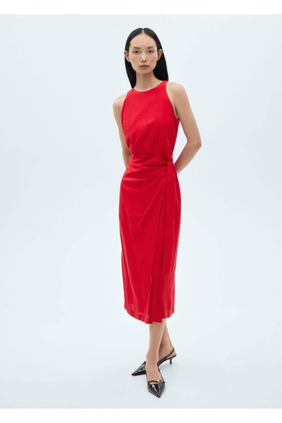 MANGO Woman Bağ detaylı midi elbise