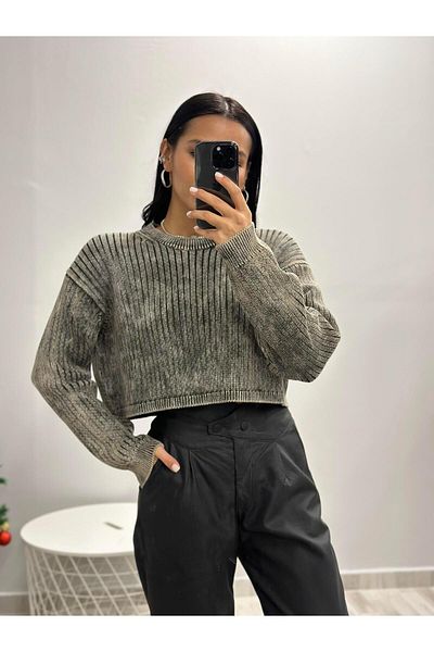 Qutu Butik 10456 PULOVER DE BICICLETĂ CU EFECT DE DECOLORARE