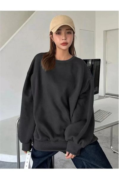 Moda Asmira Plain Crew Neck Sweat - Black