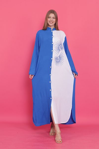 mervemoda Γυναικείο καλοκαιρινό υφαντό φόρεμα με κουμπιά μπροστά