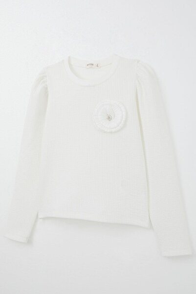 Breeze Футболка для дівчаток 9-14 років - з довгими рукавами, з деталями у вигляді камінців та троянди, екрю