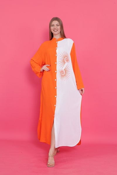 mervemoda Γυναικείο καλοκαιρινό υφαντό φόρεμα με κουμπιά μπροστά