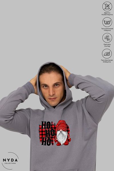 Nyda Collections Πρωτοχρονιάτικο χριστουγεννιάτικο Hohoho printed Unisex φούτερ με κουκούλα oversize