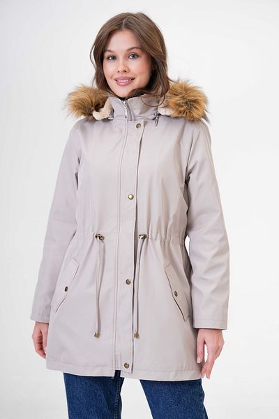 Butik Palton de damă de mărime mare, căptușită cu blană, cu buzunar, cu închidere cu apăsare, cu șireturi în talie