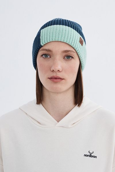 Nordbron Atlantic Green Block Print Soft Knitwear Women's Beret - Stretchy Fold Basic Pacot