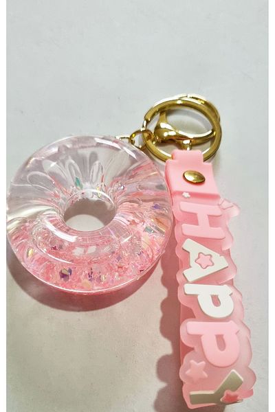 Modellino Gift Kawaii Crystallized Watery Keychain Silicone Bracelet & Bag Ornament - Pink Bagel