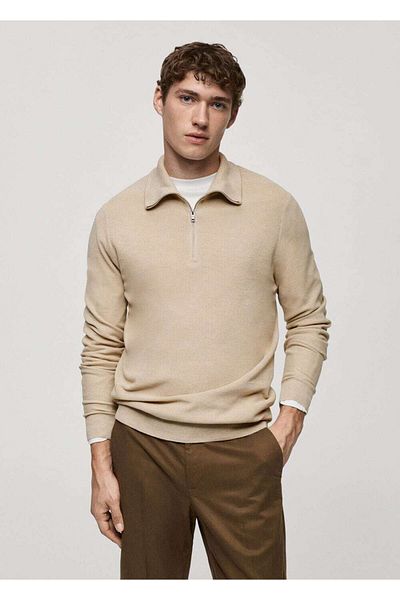 MANGO Man Microstructure Zipper Collar Sweater