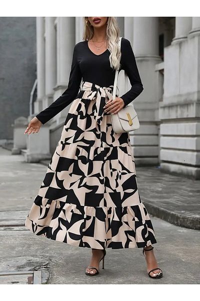 gelirr Women's Long Sleeve Crew Neck Long Dress