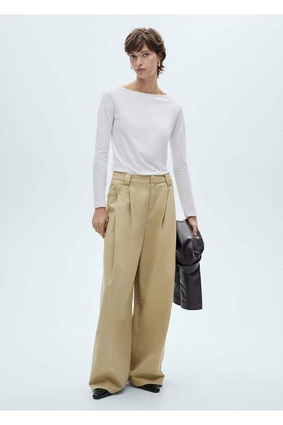 MANGO Woman Tricou din bumbac cu gât barcă