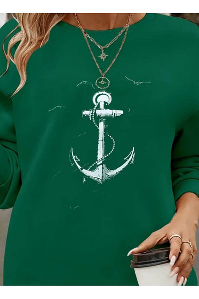 Modayakamoz Women's Long Sleeve Crew Neck Print Viscose Two Thread Blouse