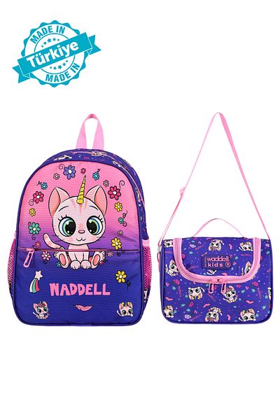 Niss Store Rucsac de grădiniță și cutie de prânz termică cu licență Waddell Purple Cat
