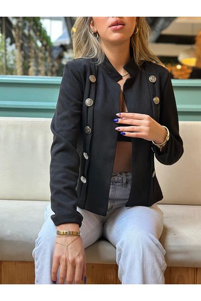 Miracle Omni Women's Long Sleeve High Collar Short Suede Jacket with Buttons on the Sides