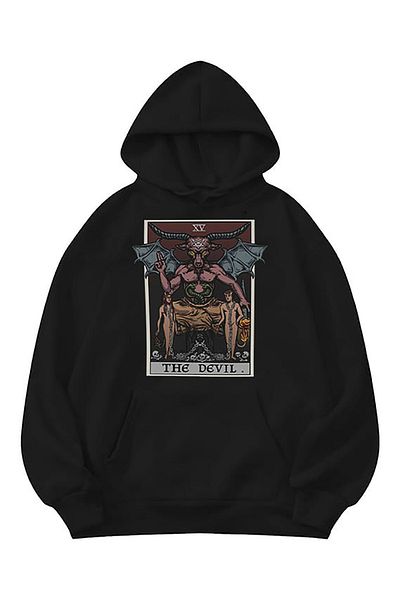 LEIVOR Tarot Detail Design Printed Unisex Hooded Sweatshirt