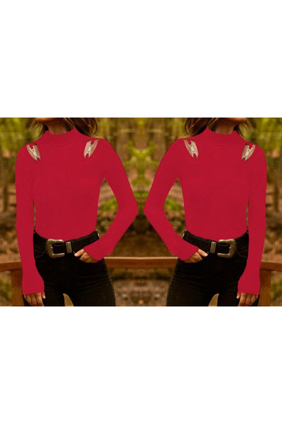 Femella Women Fashion Kadın Uzun Kollu Omuz Dekolte Ve Aksesuar Detay Viskon Kışlık Bluz