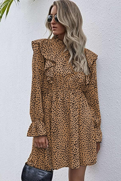 JANES Γυναικείο μακρυμάνικο γιακά και βολάν με λεπτομέρεια Micro Mini Size Φόρεμα