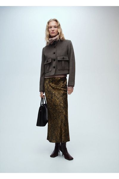 MANGO Woman Crocodile Skin Pattern A-Line Skirt