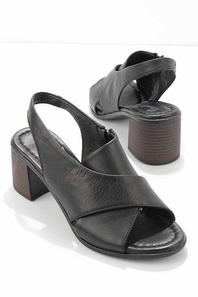 Bambi Black Leather Women's Classic Heeled Shoes K05586452803