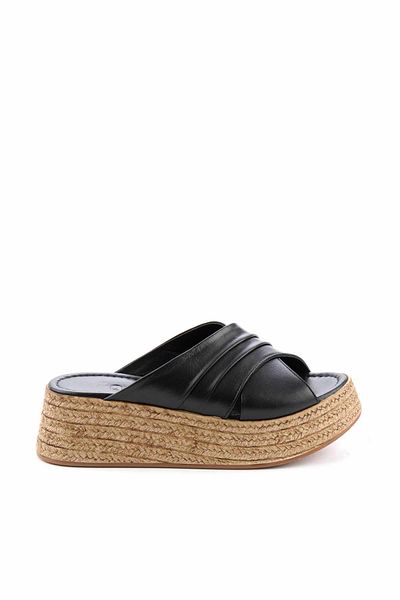 Bambi Black Genuine Leather Women's Slippers K04290023003