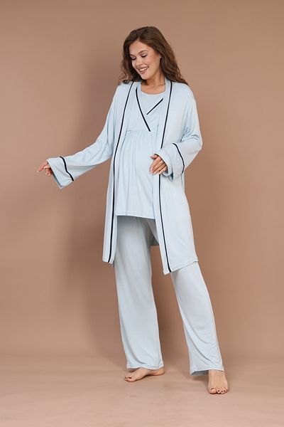 Lohussa Set de pijamale pentru maternitate, 100% bumbac, cu design de iarnă, albastru, lungime întreagă