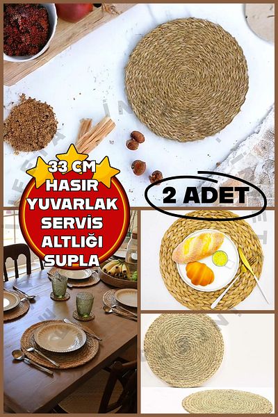 İnfeta 2 τεμάχια Bamboo Straw Placemat Mesh - Πυρίμαχο αμερικάνικο ταψί και επιτραπέζιο χαλάκι