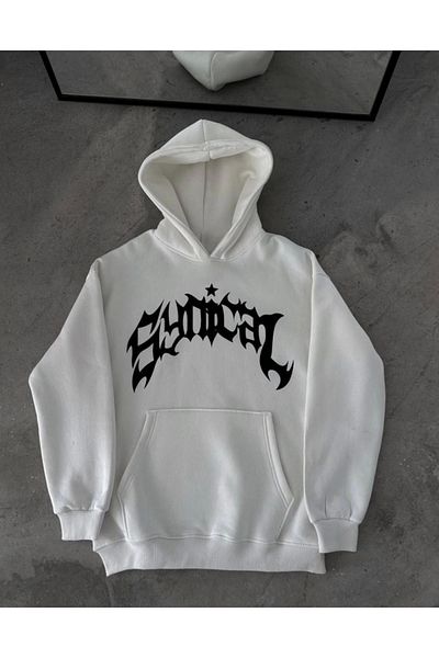 leyla sanat sanata yeni bir bakış açısı Leyla Sanat a New Perspective on Art Three Thread Hooded Printed Oversize Sweatshirt- White