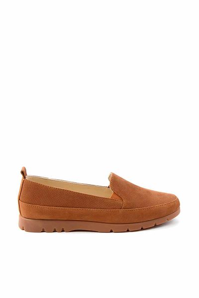 Bambi Γυναικεία Loafer Παπούτσια Taba Nubuck από γνήσιο δέρμα K 01269356501