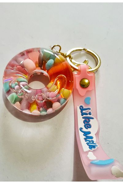 Modellino Gift Kawaii Crystallized Watery Keychain Silicone Bracelet & Bag Ornament - Pink Bagel with Beads