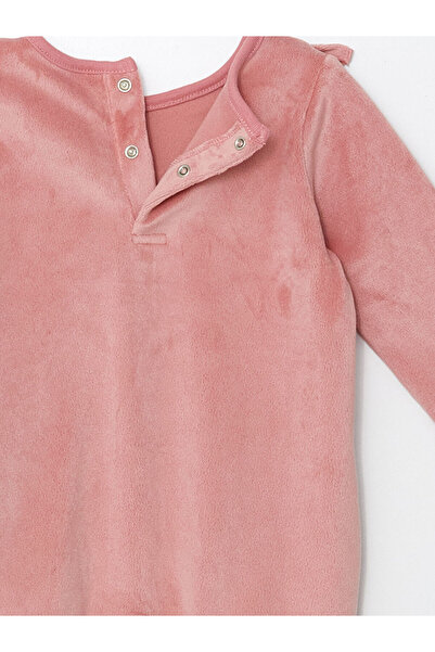 LC Waikiki Pink Crew Neck Velvet Baby Girl Romper