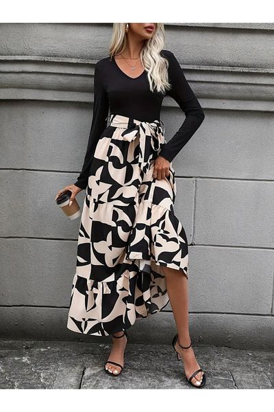 gelirr Women's Long Sleeve Crew Neck Long Dress
