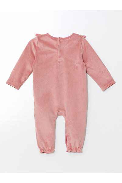 LC Waikiki Pink Crew Neck Velvet Baby Girl Romper