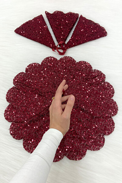 ZEYMERADE Bordo Işıl Işıl Pullu Gelin Damat Mendili, Pul Payet Detaylı, Düğün Kına Sünnet Söz Nişan Bride