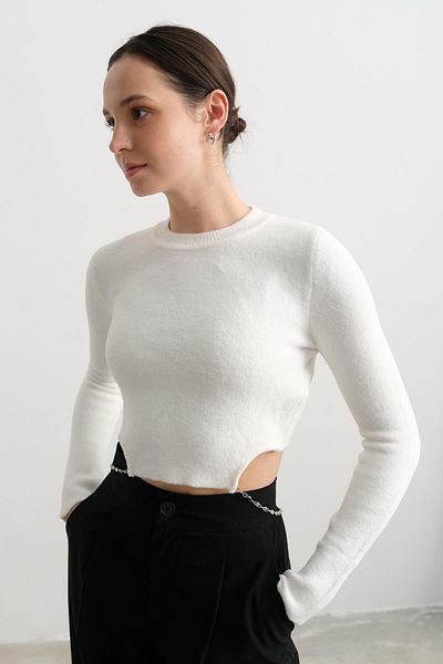 Qutu Butik 10494 Chain Detailed Stone Sweater