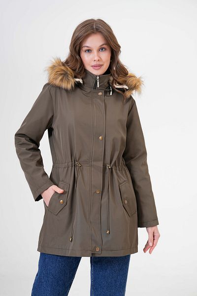 Butik Palton de damă de mărime mare, căptușită cu blană, cu buzunar, cu închidere cu apăsare, cu șireturi în talie