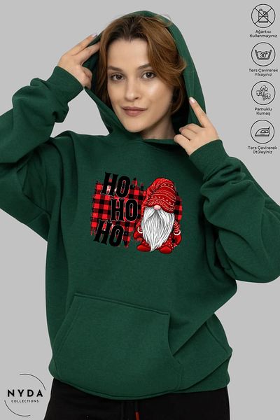 Nyda Collections Πρωτοχρονιάτικο χριστουγεννιάτικο Hohoho printed Unisex φούτερ με κουκούλα oversize