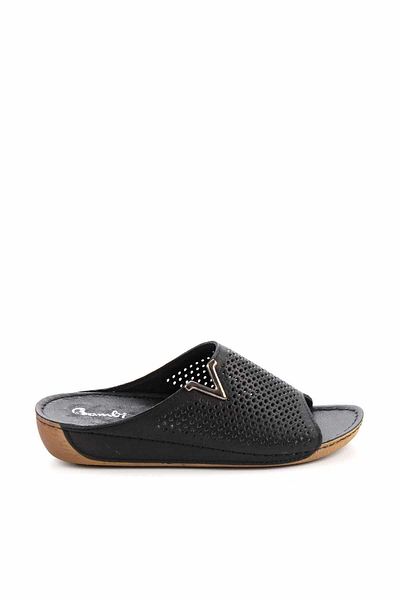 Bambi Black Genuine Leather Women's Slippers K04278222203