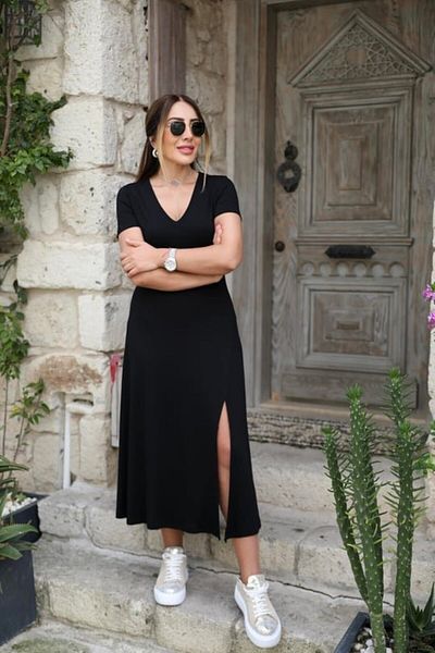 Gökyüzü Moda   Women's Short Sleeve V-Neck Maxi Length Dress 124 Cm